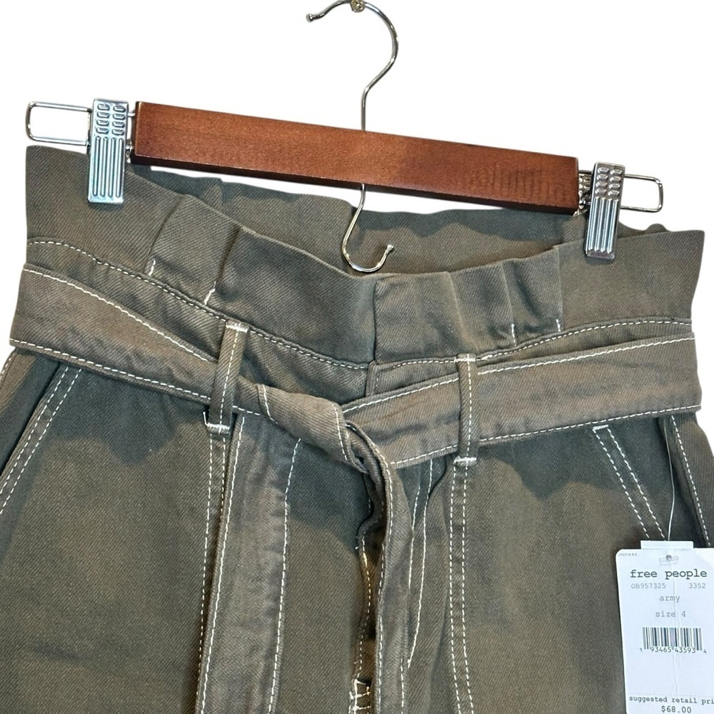 Free People Splendor  In The Grass Army Green Paper Bag Denim Skirt Size 4 NEW - Picture 4 of 11